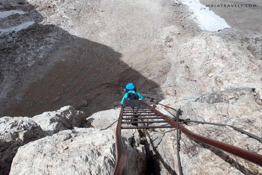 ladder on via ferrata bocchette alte in brenta dolomites